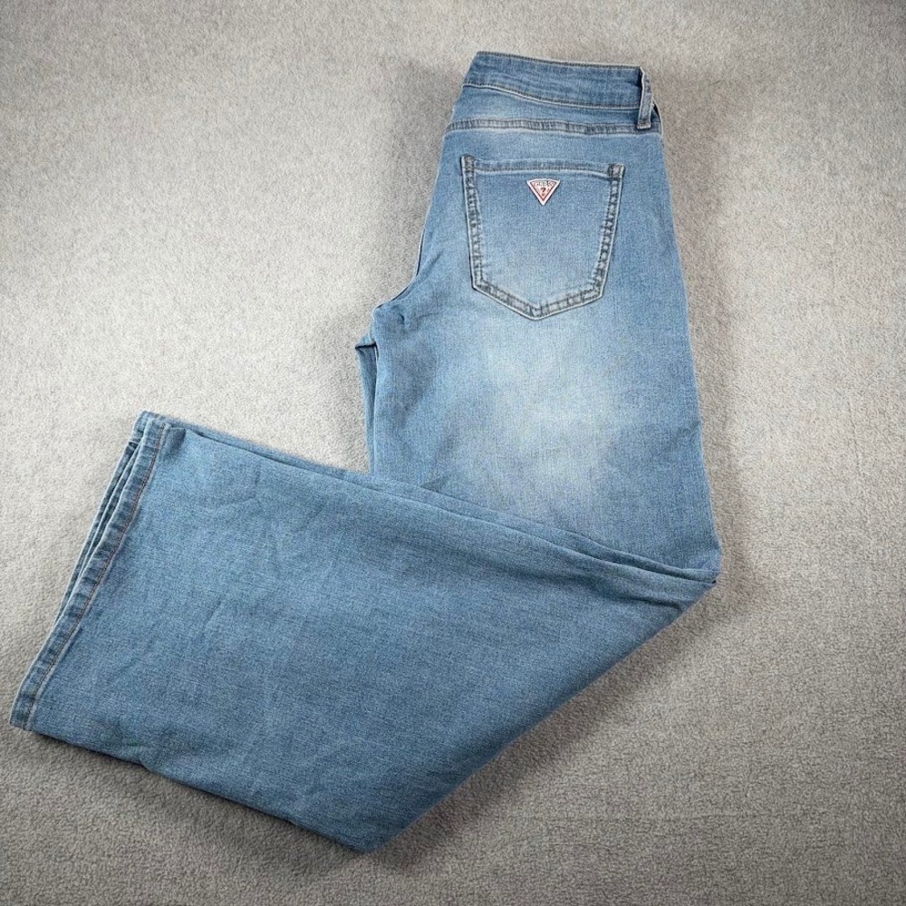 Guess Wide Leg Jeans Womens 29 Light Wash Blue Solid Relaxed Fit Mid Rise Denim